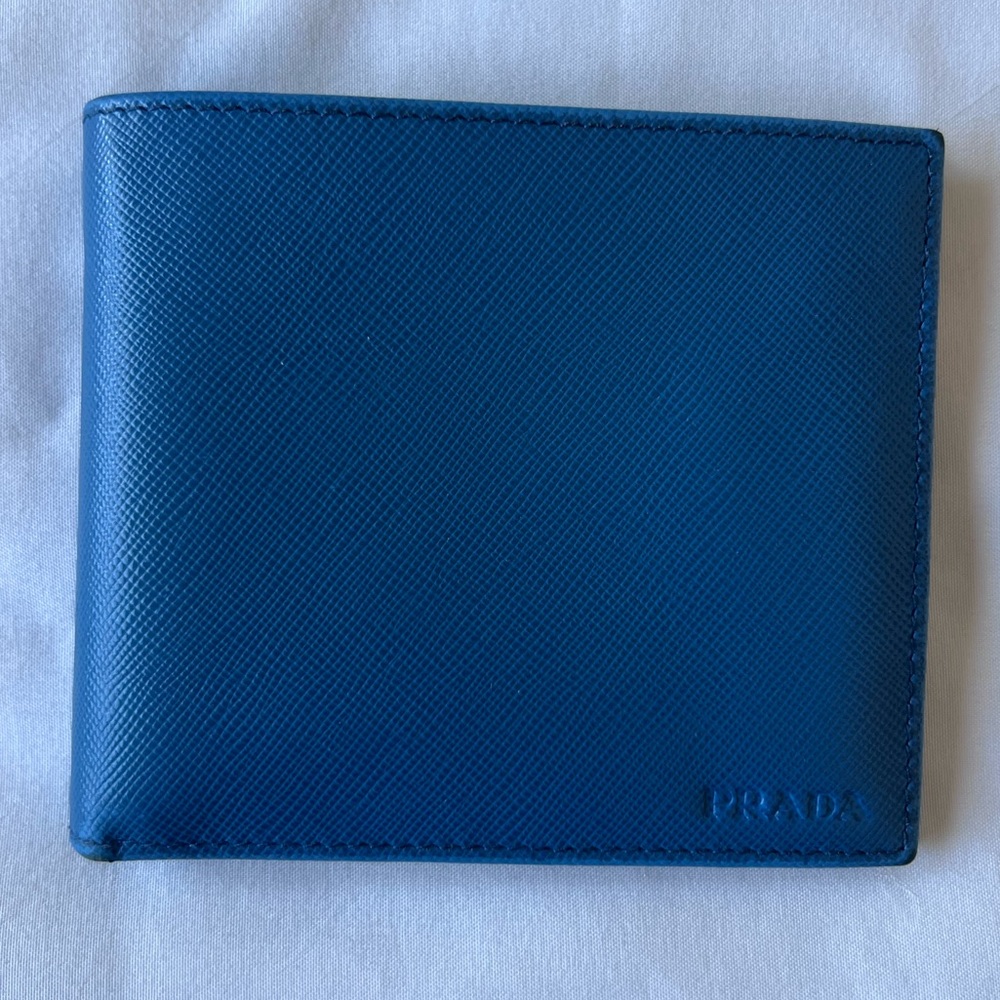 PRADA BLUE SAFFIANO LEATHER BI-FOLD WALLET